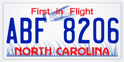 NC license plate ABF8206