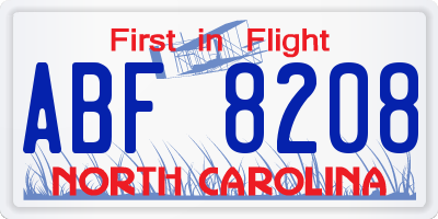 NC license plate ABF8208