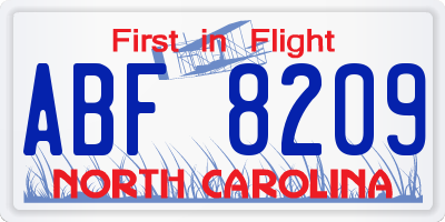 NC license plate ABF8209