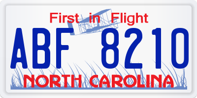 NC license plate ABF8210