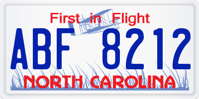 NC license plate ABF8212