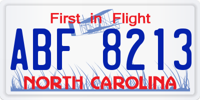 NC license plate ABF8213