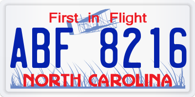 NC license plate ABF8216