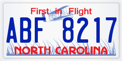 NC license plate ABF8217