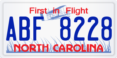 NC license plate ABF8228