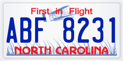 NC license plate ABF8231