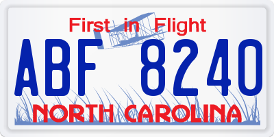NC license plate ABF8240