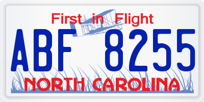 NC license plate ABF8255