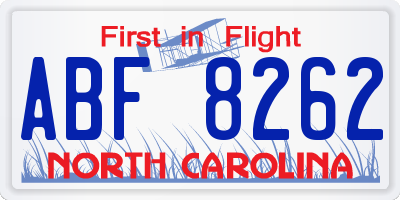 NC license plate ABF8262