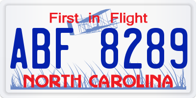 NC license plate ABF8289