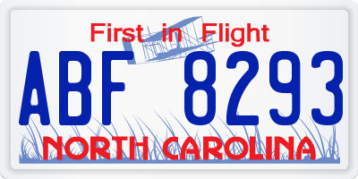 NC license plate ABF8293