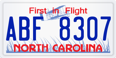 NC license plate ABF8307