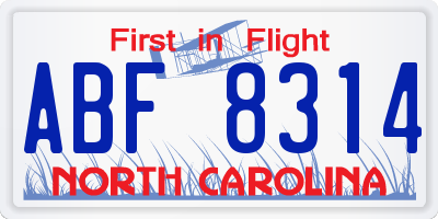 NC license plate ABF8314