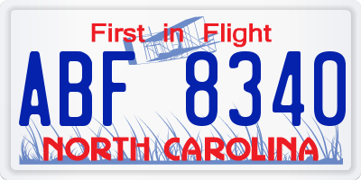 NC license plate ABF8340