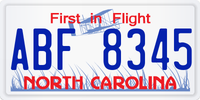 NC license plate ABF8345