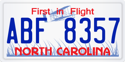 NC license plate ABF8357