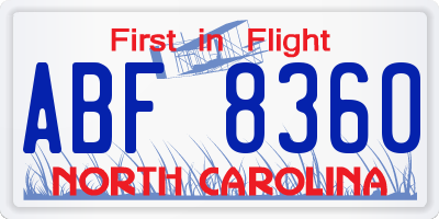 NC license plate ABF8360