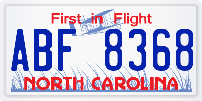NC license plate ABF8368