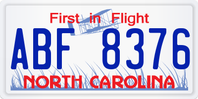 NC license plate ABF8376