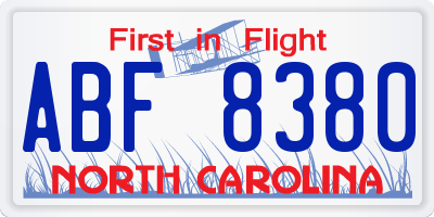 NC license plate ABF8380