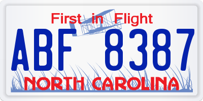 NC license plate ABF8387