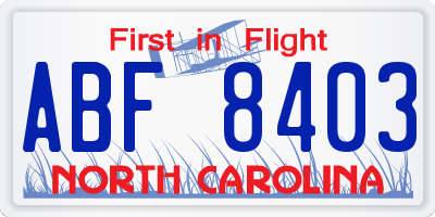 NC license plate ABF8403
