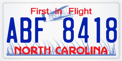 NC license plate ABF8418
