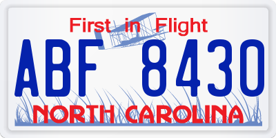 NC license plate ABF8430