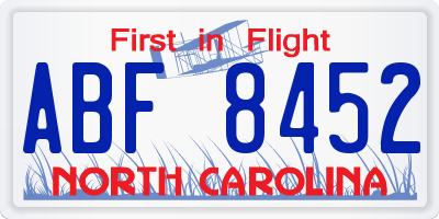 NC license plate ABF8452
