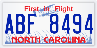 NC license plate ABF8494