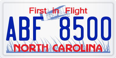 NC license plate ABF8500
