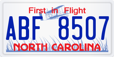 NC license plate ABF8507