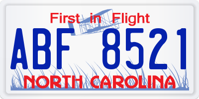 NC license plate ABF8521
