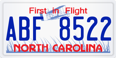 NC license plate ABF8522