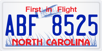 NC license plate ABF8525