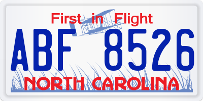 NC license plate ABF8526