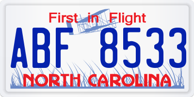 NC license plate ABF8533