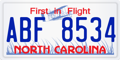 NC license plate ABF8534