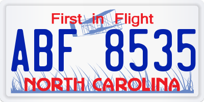 NC license plate ABF8535
