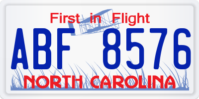 NC license plate ABF8576