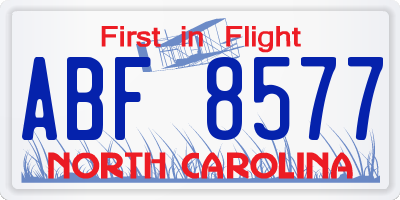 NC license plate ABF8577