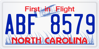 NC license plate ABF8579