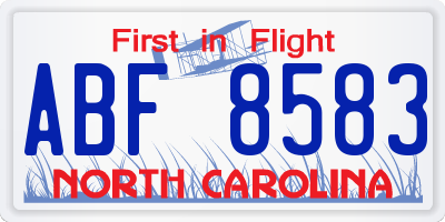 NC license plate ABF8583
