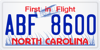 NC license plate ABF8600
