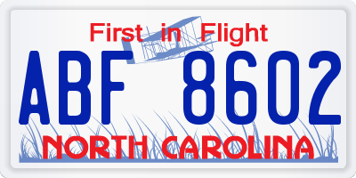 NC license plate ABF8602