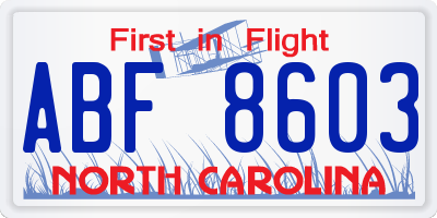 NC license plate ABF8603