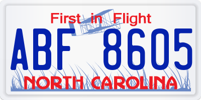 NC license plate ABF8605