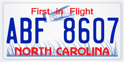 NC license plate ABF8607