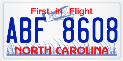 NC license plate ABF8608