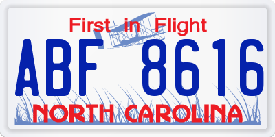 NC license plate ABF8616